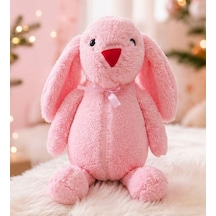 Uyku Arkadaşım Papyonlu Uzun Kulak Bunny Peluş Tavşan 65 Cm Pembe Açık Bej