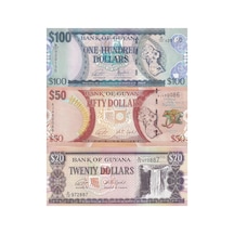 Guyana 20 - 50 - 100 Dolar Yabancı Kağıt Para Seti 3'lü Çil Unc Koleksiyon Para