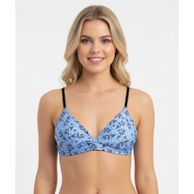 Bonbon Kadın Balensiz Desteksiz Üçgen Bralet Sütyen Bb2112 Mavi Çiçekli