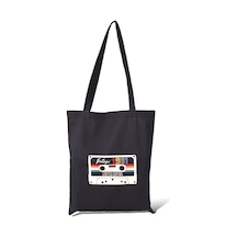 Toz Vintage Siyah Çift Taraf Kaset Desenli Vintage Bez Kol- Omuz Çanta