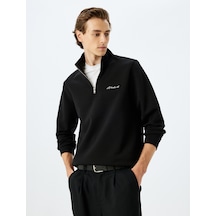 Koton Yarım Fermuarlı Basic Pamuk Karışımlı İnterlok Kumaş Atatürk Sweatshirt Siyah 5wam70219mk Siyah