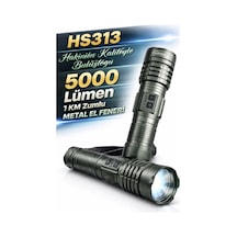 Hasuba Hs313 5000 Lümen Şarj Edilebilir Zoomlu Metal El Feneri - 1 Km Menzilli Siyah