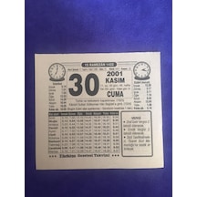 30 Kasım 2001 Takvim Yaprağı - Nostalji Koleksiyonluk Takvim Yaprağı B
