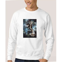 Tomb Raider Lara Croft Baskılı Beyaz Erkek Örme Sweatshirt