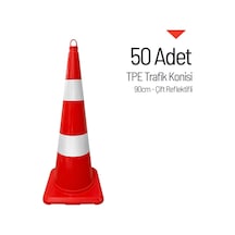 50 Adet Tpe Trafik Konisi 90 Cm Çift Reflektifli Trafik Dubası Seti-3726