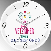 Kişiye Özel Veteriner Hekim Çap 30cm Sessiz Akar Bombeli Gerçek Cam Duvar Saati Çok Renkli