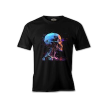Dijital Rüya - Siberpunk Kurukafa Baskılı Siyah Erkek Tshirt 001