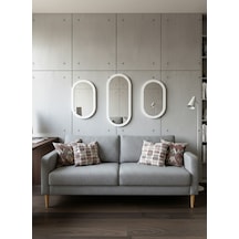 3 Lü Oval Duvar Aynası Beyaz Dekor Oval Ayna -dekoratif Ayna Seti Beyaz