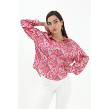 Reglan Kol Baskılı Saten Gömlek - Pembe-pembe Pembe