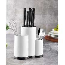 Bayev Rita Beyaz Tezgah Üstü Bölmeli Kaşık Bıçak Standı - Kaşıklık Bıçaklık Düzenleyici Organizer