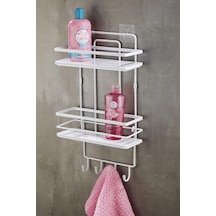 Yapışkanlı Ömür Boyu Paslanmaz Kristal Ayarlanabilir Raf Banyo Düzenleyici Şampuanlık Beyaz Lş-02 000 Açık Krem