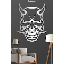 Japon Oni Maskesi Metal Duvar Tablosu - Metal Duvar Sanatı - Gümüş - 21 X 30 Cm