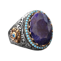 Gerçek Doğal Mavi Safir Taşlı Yüzük, 925 Ayar Gümüş Yüzük, 12.20 Karat, Özel Yüzük Gümüş