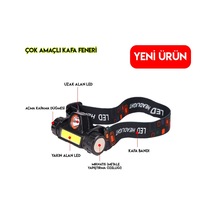 1200 Lümenli Cob Ledli Şarjlı Kafa Feneri Siyah
