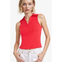 Defacto Slim Fit Dar Kesim Polo Yaka Ribana Atlet F4433ax25aurd117 Kirmizi