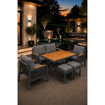 Garden Serisi Balkon Takımı, 2-1-1 Antrasit Bahçe Takımı, 2'li Koltuk 70x150, 2 Tekli Koltuk 70x70, Masa 70x110, 2 Puf Gri