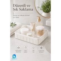 Jute Çok Amaçlı Sepet 2,5 L Mutfak Banyo Dolap İçi Saklama Organizeri 25x19x6,5 Cm beyaz