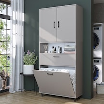 Çamaşır Sepetli Banyo Dolabı, Çok Amaçlı Çekmeceli Dolap 90 X 200 Cm Kumtaşı