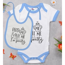Bk Kids I'm Pretty Tasarımlı Mavi Bebek Body Zıbın Ve Mama Önlüğü Çok Renkli