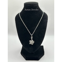 Arnes Jewelry Çelik Çiçek Figürlü Döner Başlıklı Kolye Gümüş