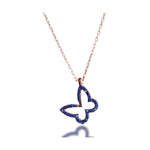 Kuyumcudukkani Mavi Zirkon Taşlı Kelebek Kolye-20129-r-dblu Rose Gold