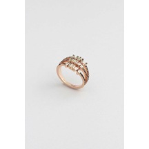 Baget Taşlı 18 Ayar Rose Altın Kaplama Gümüş Yüzük Rose Gold