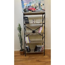 Modern Style Home Metal Kitaplık 5 Raflı Çok Amaçlı Dosya Kitap Rafı Ofis Salon Raf 150 Cm Ceviz Kahverengi Modernk03