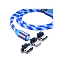 3in1 Lightning Type C Micro Usb Işıklı Manyetik Şarj Kablosu 100 Cm - Al2618 Standart