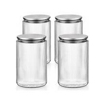 Tr S-2087 4'lü Çizgili Cam Kavanoz Seti 1500 Ml Metal Vakum Kapaklı Mutfak Kiler Erzak Ve Bakliyat Saklama Kabı Genel