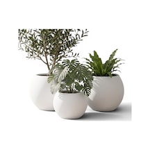 Modern Küre Saksı 3'lü Set - Su Sızdırmaz Dekoratif Salon Ve Balkon Saksısı Hediyelik Çiçeklik Seti İki Büyük Bir Orta