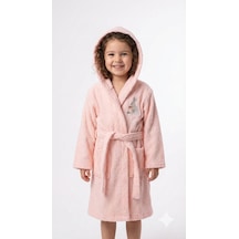 Softify Premium 350 Gsm %100 Pamuk Kapüşonlu Çocuk Bornozu Hızlı Emici Güvenli Kemerli - Happy Bunny Açık Pembe - Pembe