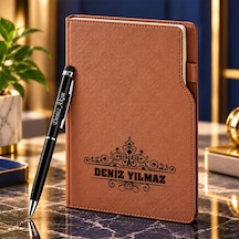 Bk Gift Kişiye Özel 374 Termo Deri Tarihli Ajanda & Siyah Touch Pen Tükenmez Kalem-14 Taba Akdnz-bitmeyencom38550 56189 Bk Gift