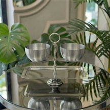 Alfafe Home Lüks Terazi Tasarım 2 Katlı Sunumluk Gold-gümüş Metal Sunum Standı Kuruyemiş, Lokum, Çikolata, Tatlı Gümüş