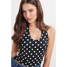 Tudors Kadın Standart Fit Normal Kesim Halter Yaka Kolsuz Puantiyeli Siyah Bluz-50987
