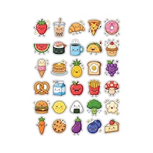 30 Adet Chibi Sevimli Yiyecekler Sticker Seti - Laptop Defter Ajanda Ve Su Matarası Çok Renkli