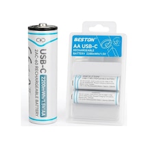 Beston Şarjlı Ince Kalem Pil Usb Type-c Kablo Ile Şarj Edilebilir Lityum 2'li 1.5v Aaa / 2220 Mwh 150mah