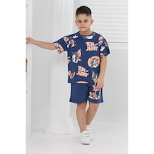 Veramoni Unisex Tom&jery Baskılı Kısa Kollu Şortlu İkili Takım Lacivert