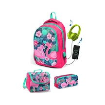 Coral High Kız Çocuk Narçiçeği Flamingo 3'lü Çanta Takımı - Usb S