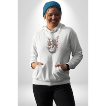 Gitar Kafatası Güller Doğa Uyumu Kadın Erkek Beyaz Kapüşonlu Sweatshirt Hoodie Beyaz