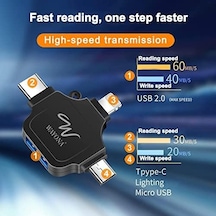 4'ü 1 Arada Otg Adaptörü Bellek Konnektörü, Otg Adaptörü, Siyah
