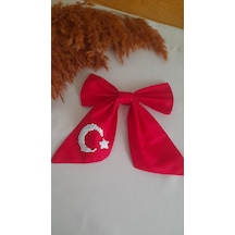 Anomoneshop Ay Yıldız Nakışlı Kırmızı Fiyonk Toka Saç Aksesuarı Kırmızı