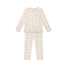 Antebies Organik Gots Sertifikalı Unicorn Masalı Desenli, Uzun Kollu Tişört, Bel Lastikli Taytlı Kız Çocuk Pijama Takımı Pembe