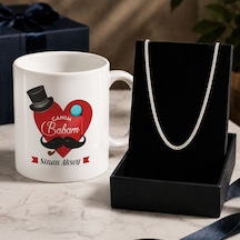 Bk Gift Kişiye Özel Babalar Günü Tasarımlı Beyaz Kupa & Kral Zincir Kolye -1, Babalar Günü Hediyesi Gümüş