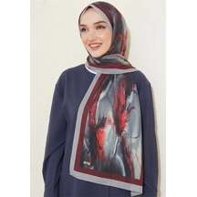Flora Tekstil Desenli Bambu Kraş Şal - Bordo Gümüş Bordo - Gümüş