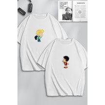 Unisex Kadın Erkek Cedric Ve Chen Baskılı Sevgili Çift Kombini Tasarım Oversize Tshirt 2'li Beyaz Mck0090 Beyaz