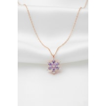 Çekirdekjewelry 925 Ayar Gümüş Lila Taşlı Kamelya Çiçeği Kolye Pembe
