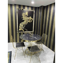 Avvio 90x90 Mira Siyah Mermer &4 Tel Ince Gold Mutfak Masa Takımı Siyah