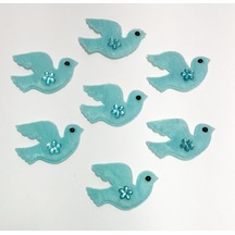 Güvercin Mavi Süsleme Kumaş Sticker 25 Adet Mavi