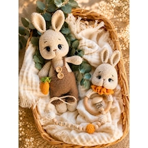 Amigurumi Havuçlu Tavşan 3lü Set Kahverengi