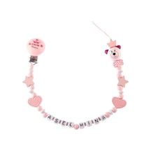 İsimli Emzik Zinciri - Emzik Askısı - Bebek Bez068 Pembe